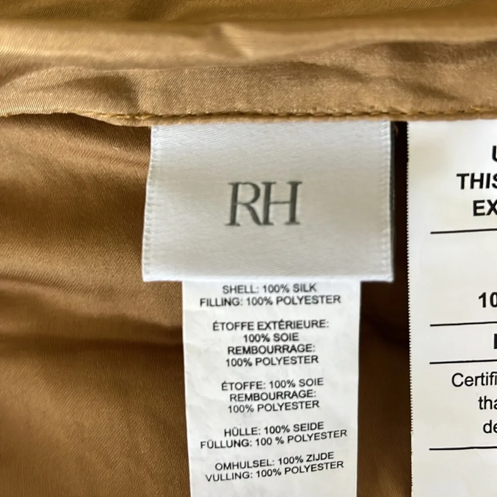 Restoration Hardware silk tufted stitch sham Euro camel 100% silk NWOT 26 x 26